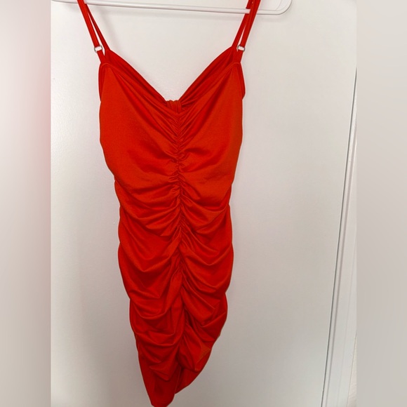 SHEIN orange rouched bodycon mini dress - Picture 2 of 2